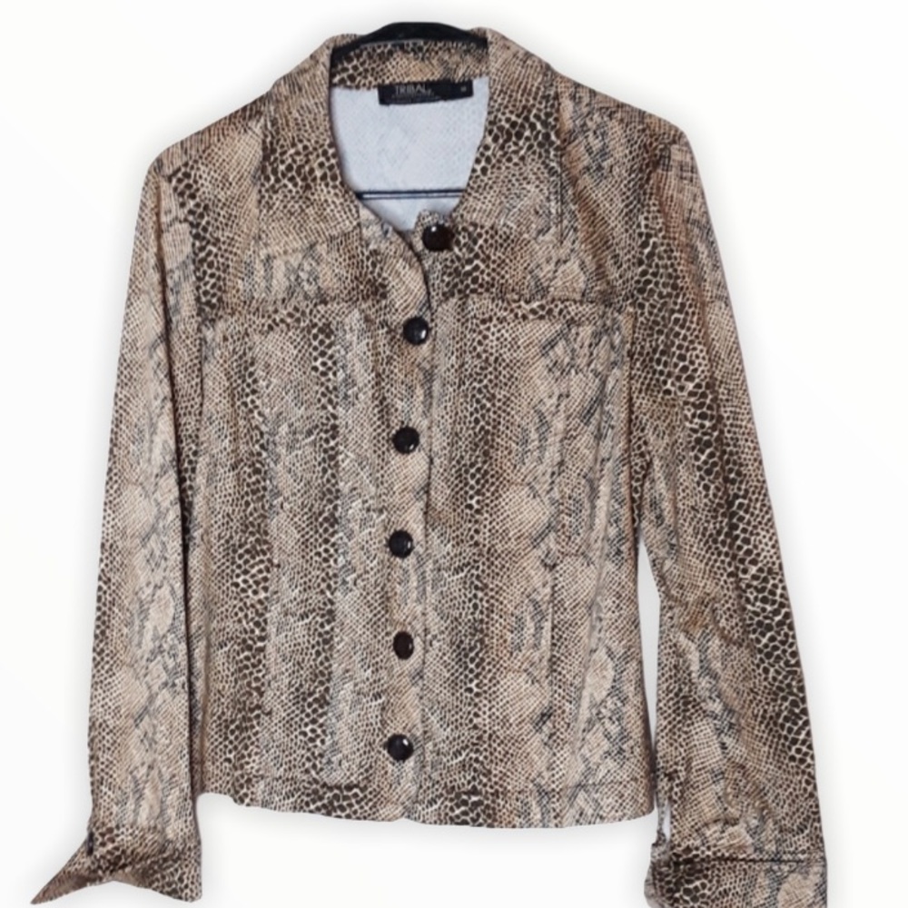 Tribal Snakeskin Print Jacket Brown Size 10